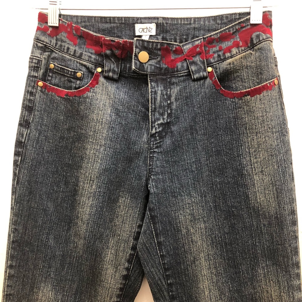Cache Novelty Denim with Design on Waist and Pockets Women's Size 6 Dark Wash - Picture 9 of 16